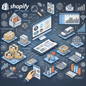  An illustration of how Shopify ERP integration automates eCommerce operations by seamlessly syncing inventory, order management, and financial reporting between Shopify and an ERP system.